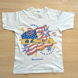 Vintage Massachusetts USA, American Flag, Men's T Shirt, Single Stitch, Size L